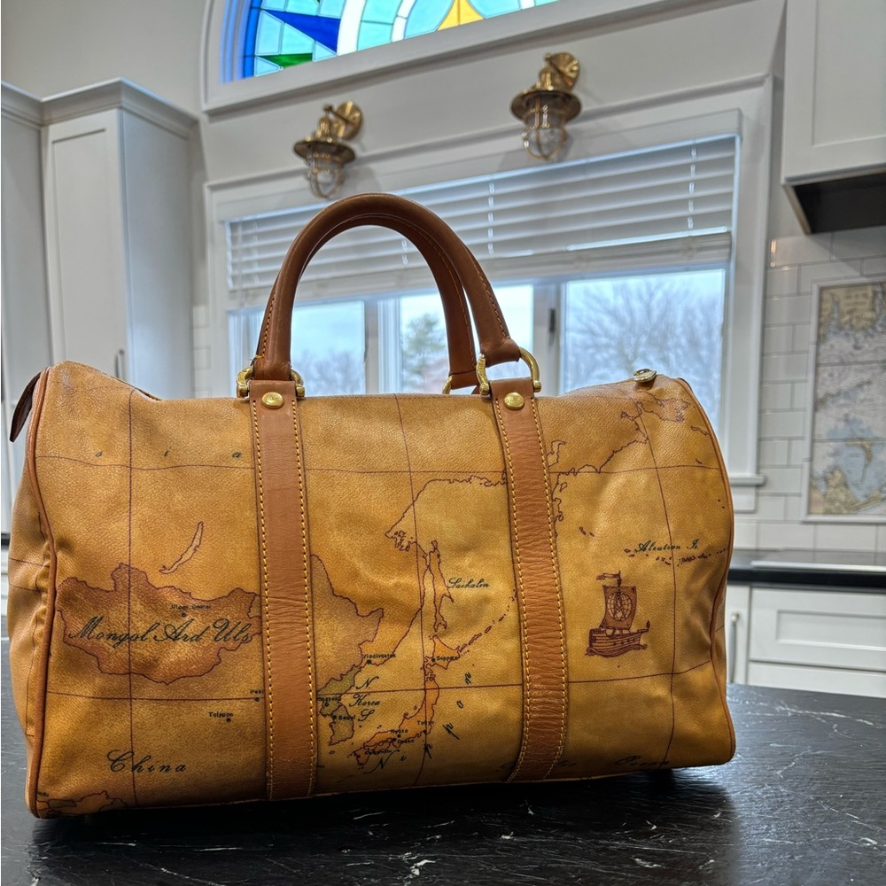 Alviero Martini 1A Classe Geo Map Mini Tote Bag Tan Italy Leather - Picture 3 of 12